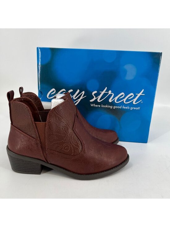 easy street Shoes - Easy Street Legend Western Ankle Boots Brown Size 7W Faux Leather Block Heel